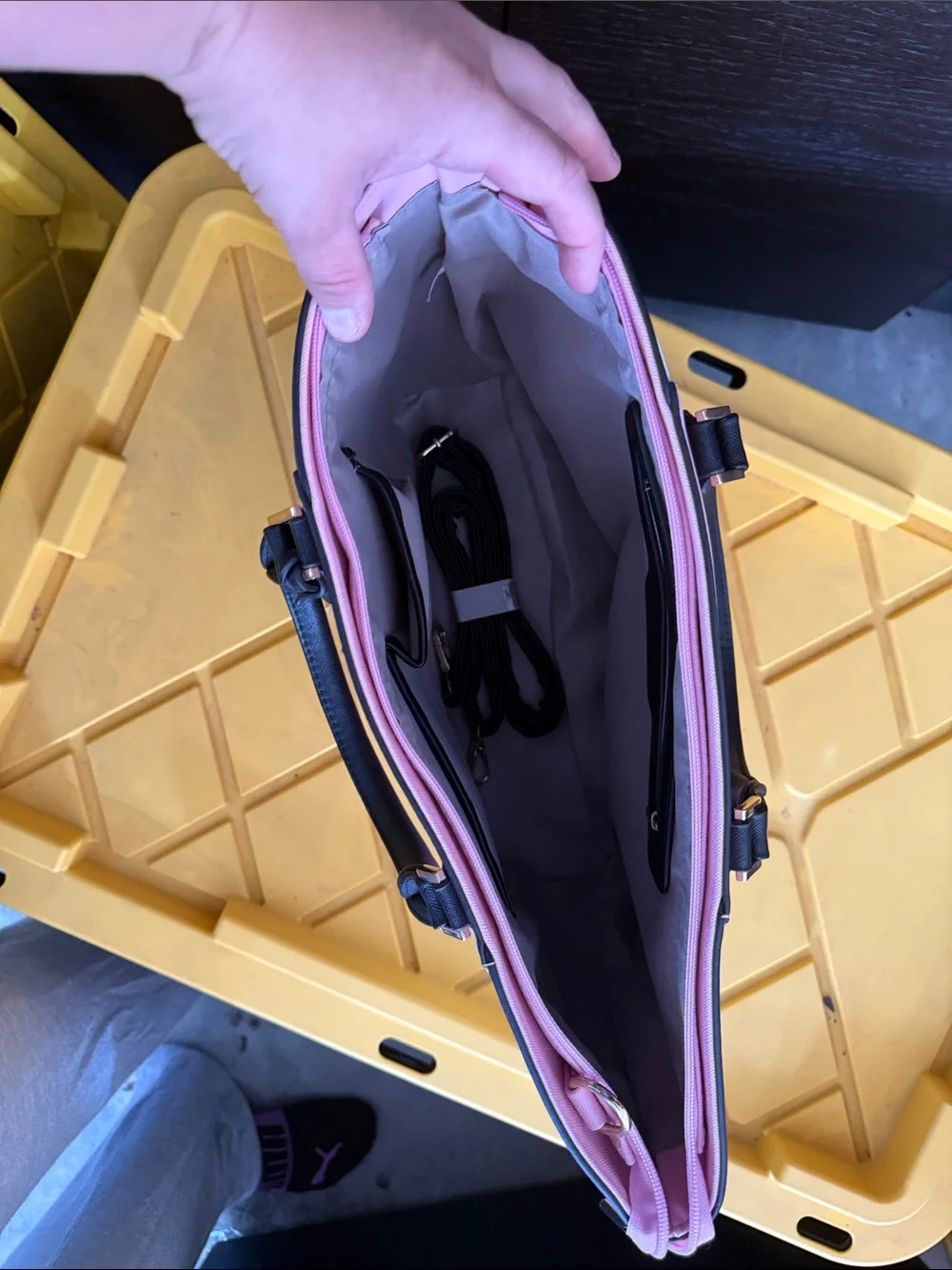 Women's Pink and White Colorblock Tote Bag